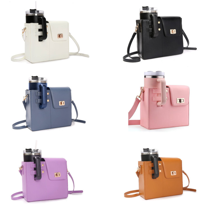 China Warehouse 12pcs PU Leather Crossbody Bag,Cup Holder Bag