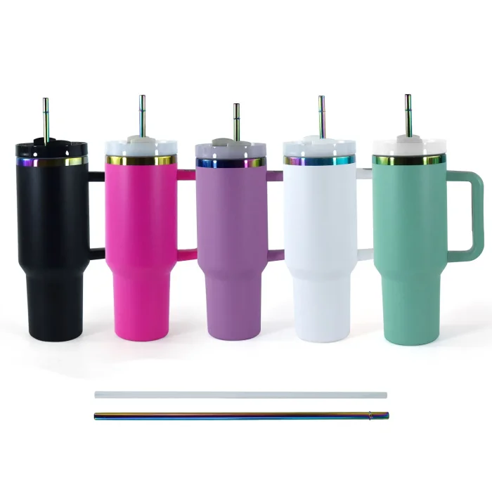 China warehouse 40OZ powder coated tumbler with rainbow plated(Not for sublimation)