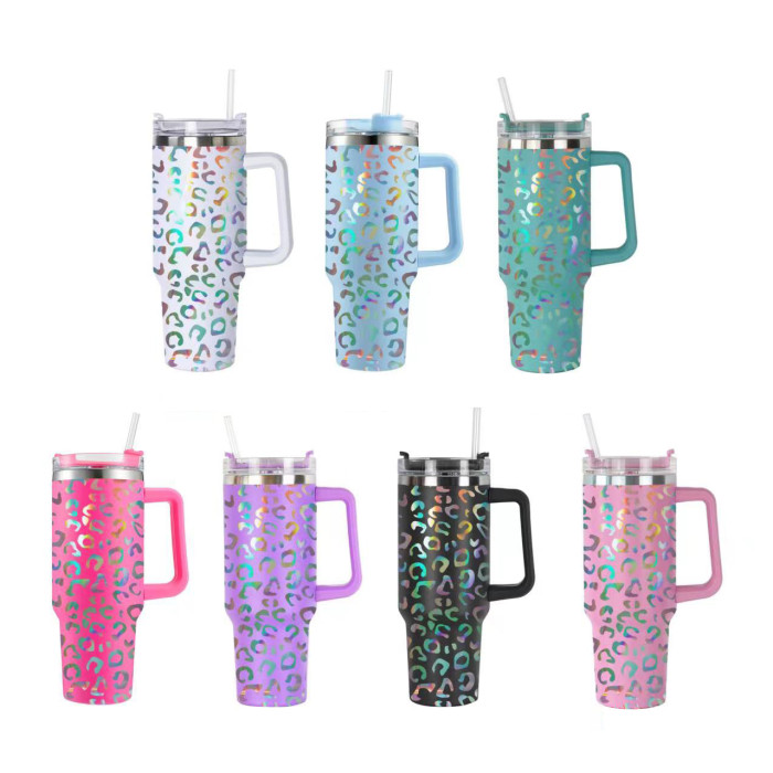 US Warehouse 40OZ powder coated tumbler with leopard print(Not for sublimation)