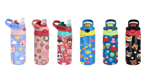 China Warehouse Accept Custom Image 12oz powder coated top flip kids water bottle