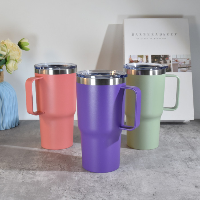 China warehouse 20oz powder coated coffee mugs with handle