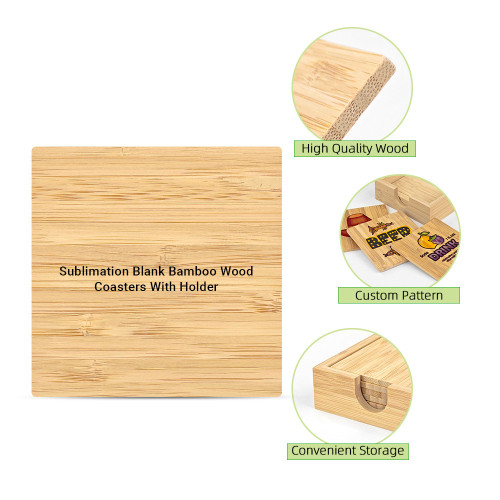 China Warehouse 50pcs 3.7 inches Sublimation Bamboo Coaster Sets