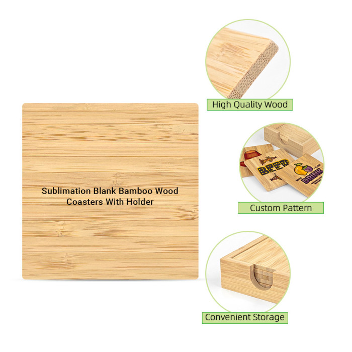 China Warehouse 50pcs 3.7 inches Sublimation Bamboo Coaster Sets