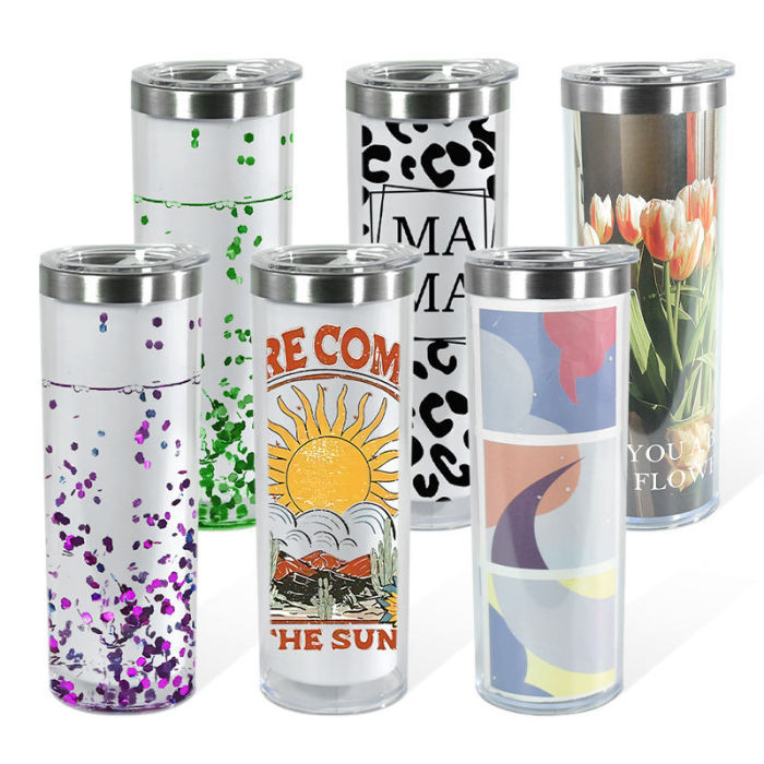 US Warehouse 20oz Double Wall snow globe sublimation tumblers with plugs,pre-hole
