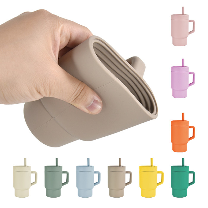 China Warehouse 50/100PCS 9oz Silicone  Kids Cup with Handle