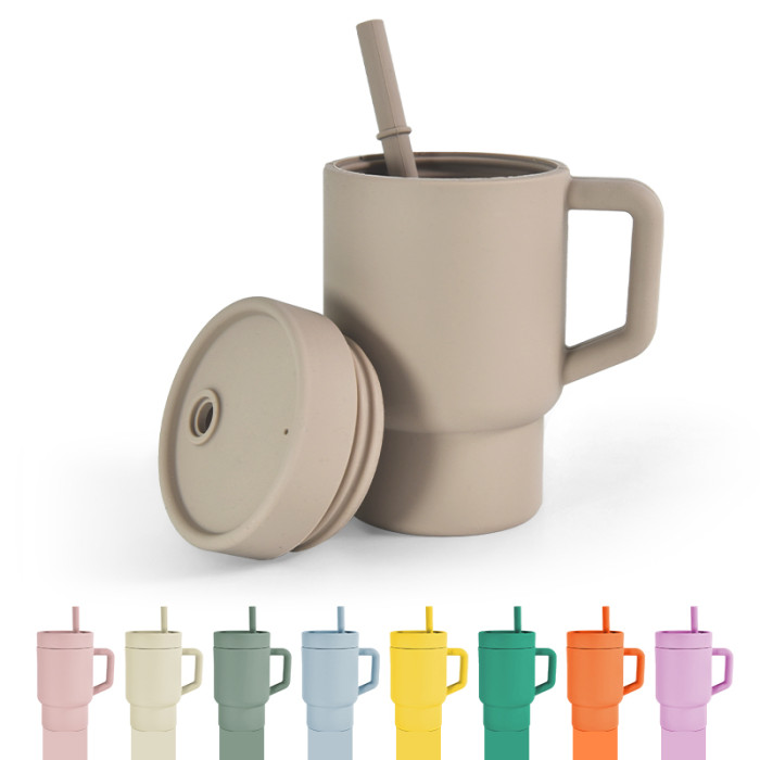 China Warehouse 50/100PCS 9oz Silicone  Kids Cup with Handle