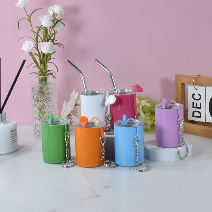US Warehouse 3oz sublimation straight shot glasses with keychains+metal straw+rubber plug