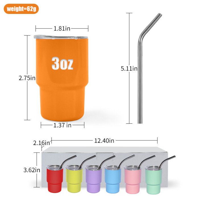 US Warehouse 3oz sublimation mini tumblers/shot glasses,mixed 6 colors