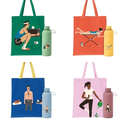 US Warehouse Colored Sports Canvas Bag+17oz Insulated Sports Water Bottle Gift Set