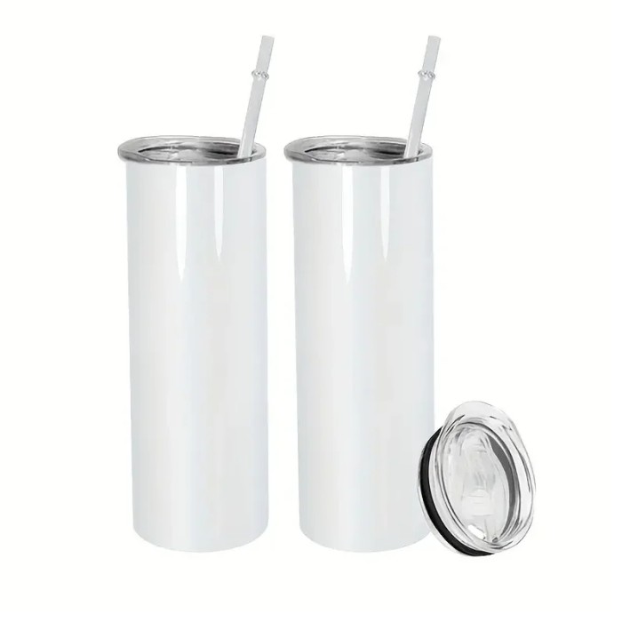 US Warehouse 20oz sublimation blanks straight skinny tumblers with plastic straw