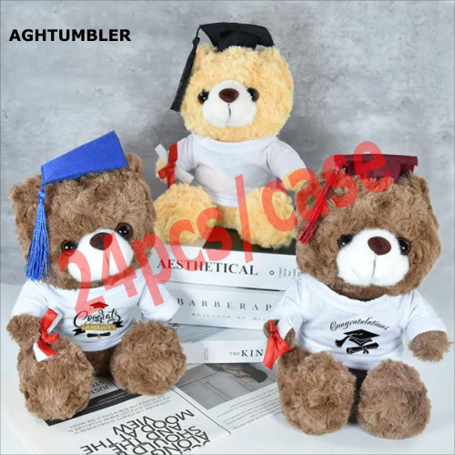 Clearance Sale US Warehouse Graduation Teddy Bear Doll with white sublimation shirt+Graduation cap