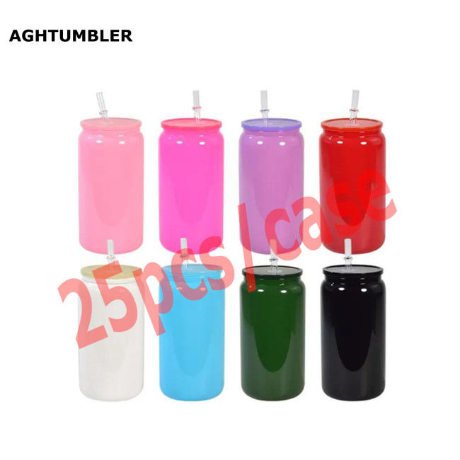 US Warehouse 16oz Colored sublimation glass Cup( black color is not for sublimation) Libby Cups