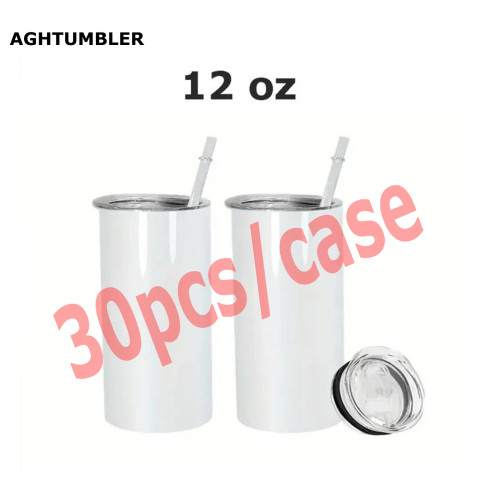RTS US warehosue 12oz sublimation straight skinny tumbler with plastic straw