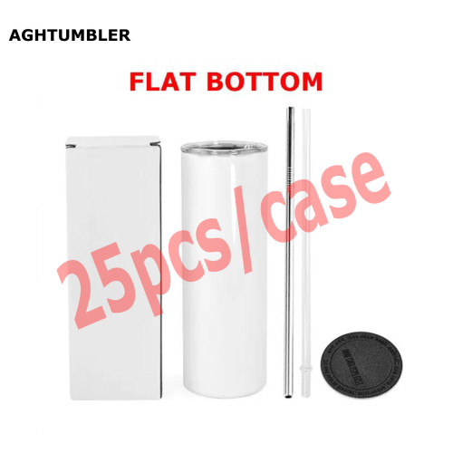 RTS US Warehouse Flat bottom 20oz sublimation blanks tumbler with both straw+ rubber bottom