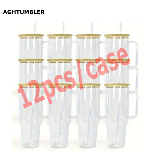 US Warehosue 40oz clear sublimation glass tumblers with handle