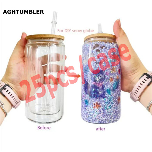 RTS US Warehouse 16oz snow globe sublimation glass Cup
