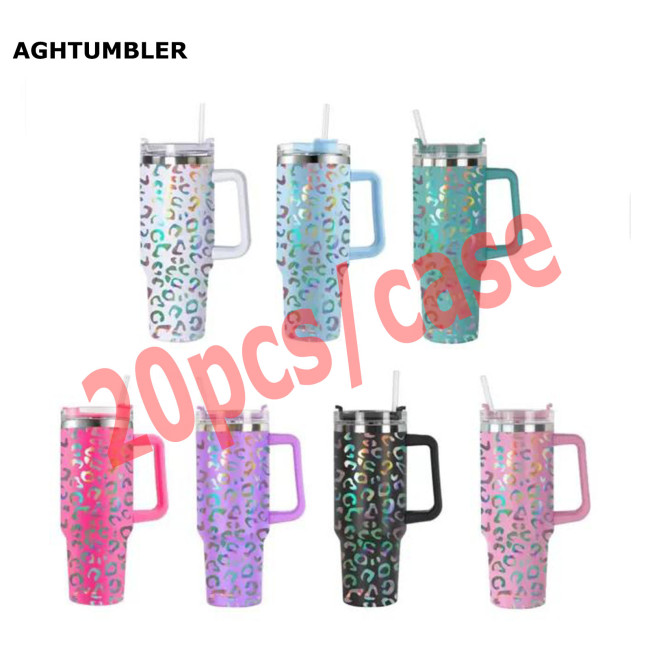 US Warehouse 40OZ powder coated tumbler with leopard print(Not for sublimation)