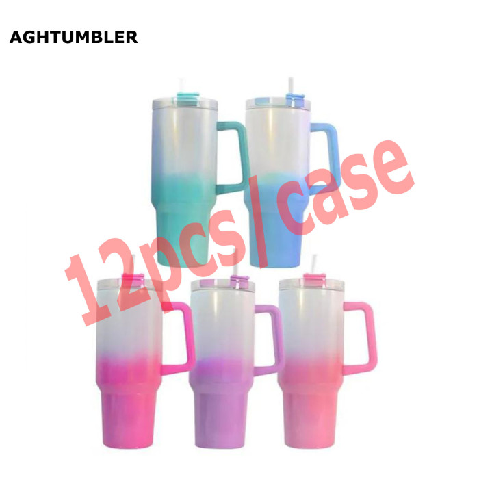US Warehouse 40OZ gradual change shimmer sublimation tumbler with handle