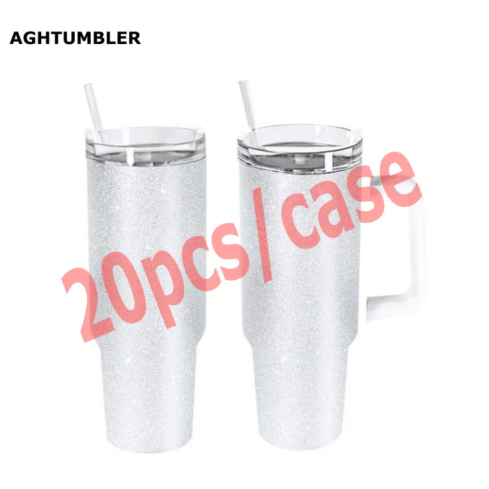 US Warehouse 40OZ light silver glitter sublimation blanks tumblers with handle