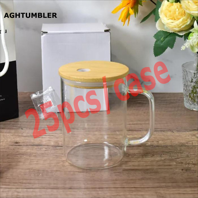 US Warehouse 17oz sublimation clear glass Cup with bamboo lid