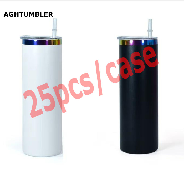 US Warehouse 20oz powder coated straight skinny tumblers with rainbow plated (Not for sublimation)