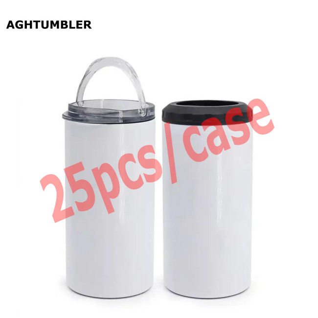 RTS US Warehouse 16oz 4 in 1 sublimation straight can cooler with dual lids and plastic straw