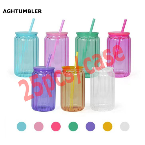 Clearance Sale US Warehouse 16oz sublimation glass Cup(the inside is wavy,outside is smooth)
