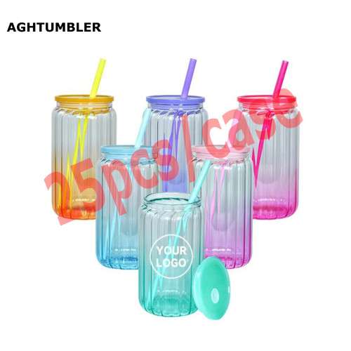 RTS US Warehouse Gradient 16oz sublimation glass Cup(the inside is wavy,outside is smooth)