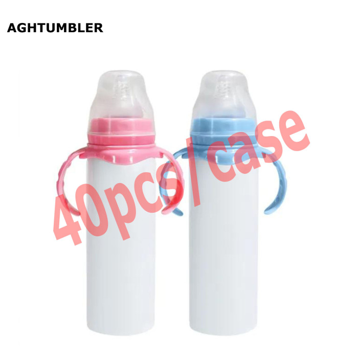 US Warehouse 8oz/240ml Sublimation Baby Bottle with Handle and Silicone Sipper Spouts Mixed Colors