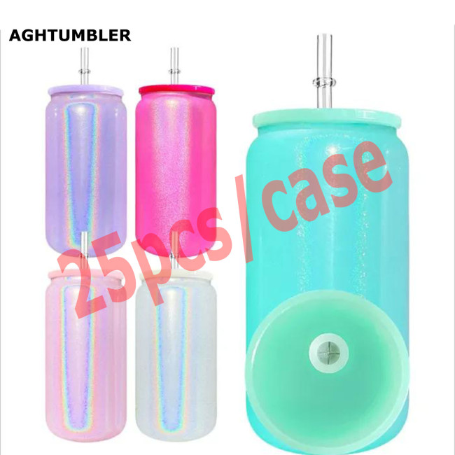 RTS US Warehouse 16oz shimmer sublimation glass Cup Libby Cups