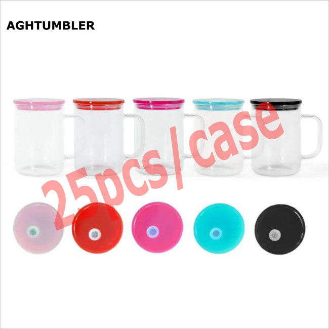 US Warehouse 17oz clear sublimation glass Cup with colored lid