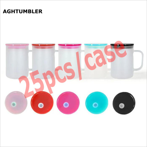 RTS US Warehouse 17oz frosted sublimation glass Cup with colored lid