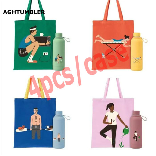 US Warehouse Colored Sports Canvas Bag+17oz Insulated Sports Water Bottle Gift Set