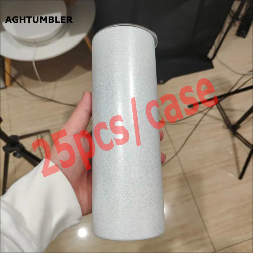 China Warehouse 20oz sublimation light silver glitter straight skinny tumblers