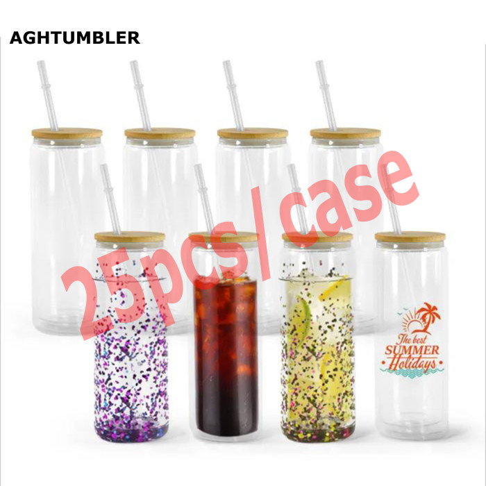 US Warehouse 20oz Double Wall snow globe sublimation glass Cup,pre-hole