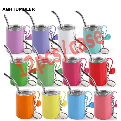US Warehouse  3oz sublimation straight shot glasses with keychains+metal straw+rubber plug