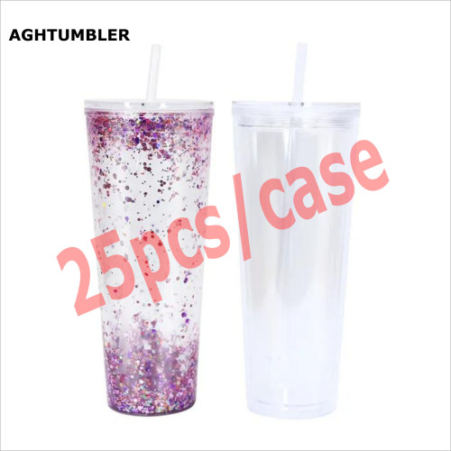 RTS US warehosue BPA Free Double Wall 24oz Clear Snow Globe Plastic Cup