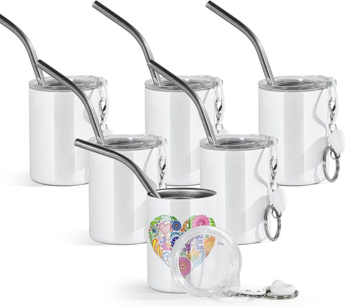 US Warehouse 3oz white sublimation straight mini Cup with keychains