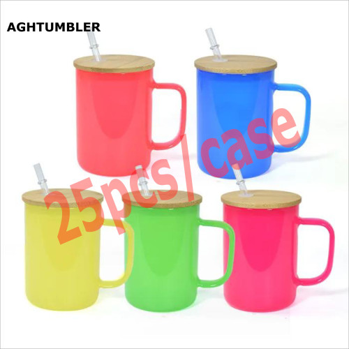 RTS US Warehouse Colored 17oz Sublimation Glass Mug with handle