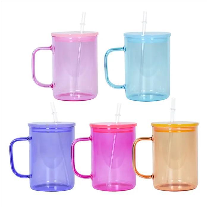 RTS US Warehouse 17oz colored sublimation glass Cup with handle