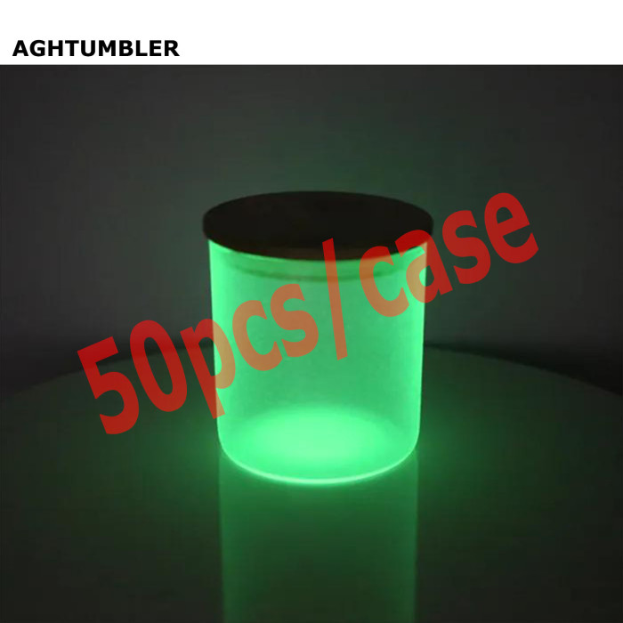 RTS US Warehouse glow in the dark 10oz frosted sublimation straight candle jar