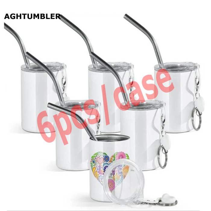 US Warehouse 3oz white sublimation straight mini Cup with keychains