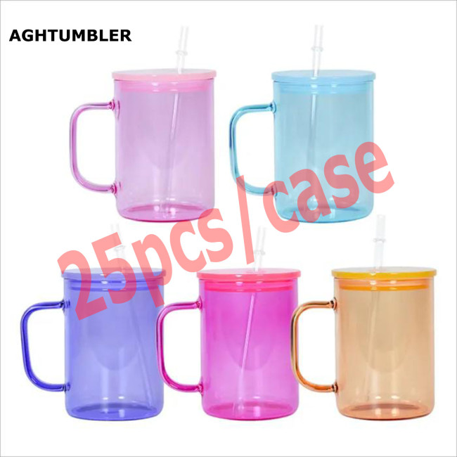 RTS US Warehouse 17oz colored sublimation glass Cup with handle