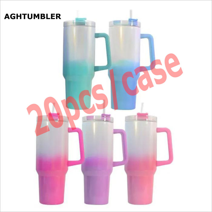 US Warehouse 40OZ gradual change shimmer sublimation  tumbler with handle