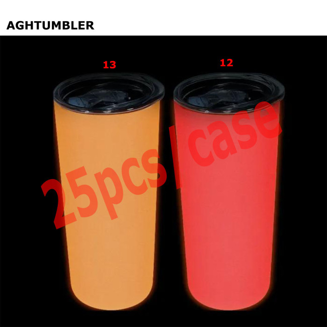 US Warehouse White to red/orange Glow In The Dark 20oz Sublimation Straight Skinny Tumbler