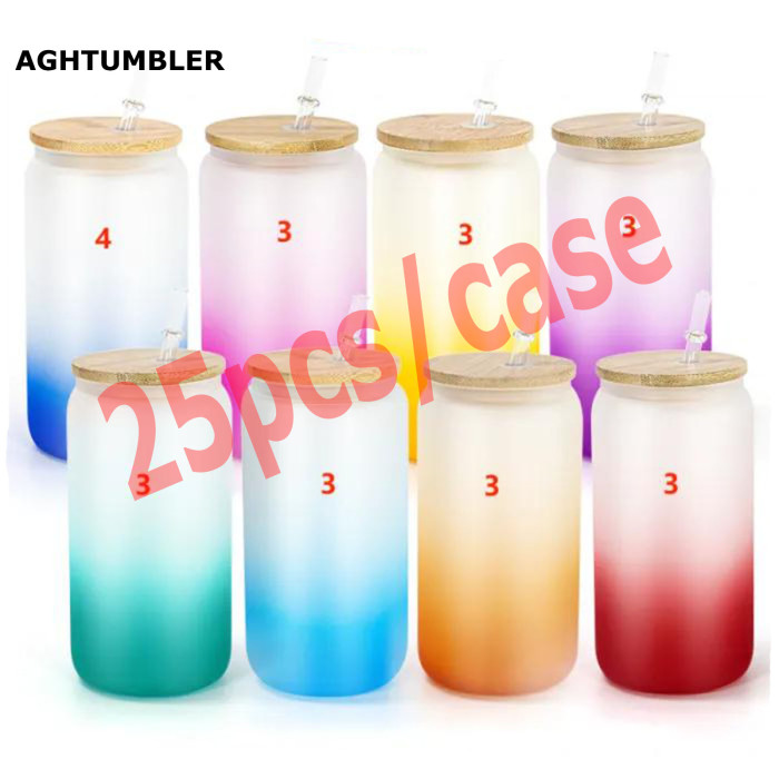 RTS US Warehouse 16oz frosted sublimation glass Cup,mixed 8 colors