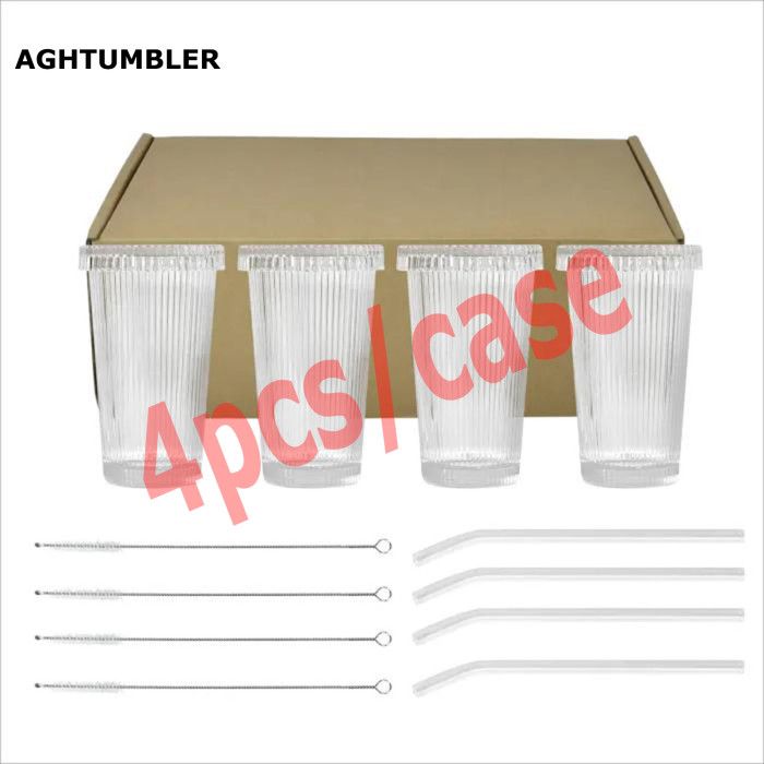 US Warehouse 12oz vertical stripe glass Cup gift set(not for sublimation)