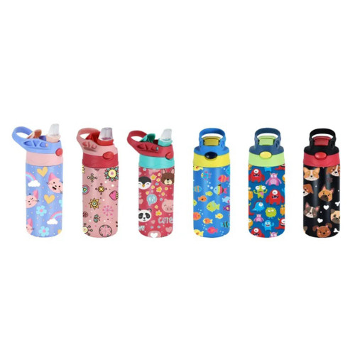 China Warehouse Accept Custom Image 12oz powder coated top flip kids water bottle