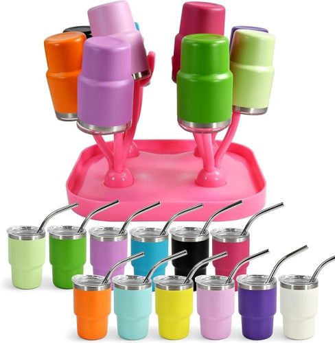 US Warehouse 3oz Powder Coated Mini Cup With Pink Drying Rack