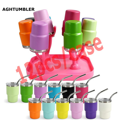 US Warehouse 3oz Powder Coated Mini Cup With Pink Drying Rack